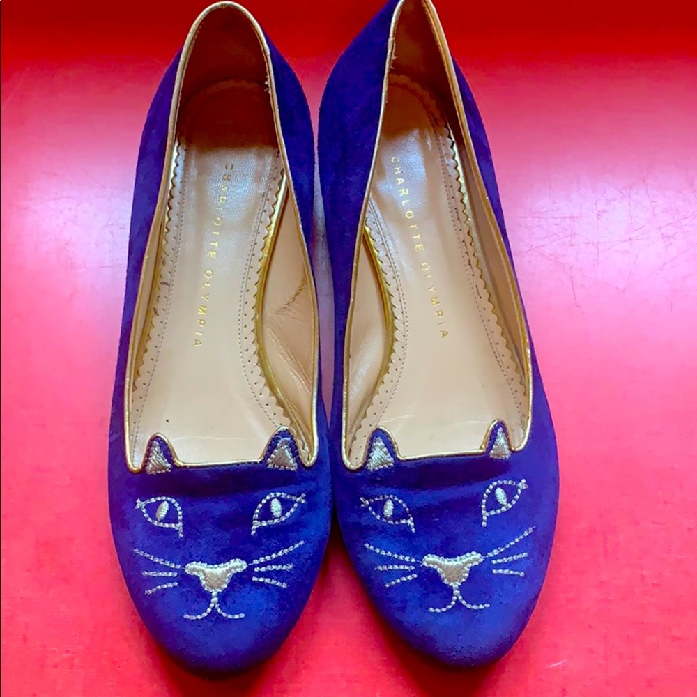 Charlotte Olympia Kitty Flats blue velvet 8.5